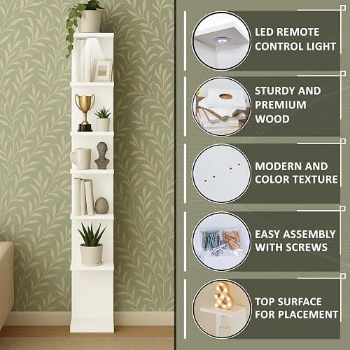 Home Stuff Wall Shelf Unit, 11 3/4x74 3/4,Use Fixing Devices Suitable for The Walls in Your Home, 7 Tier Vertical Lack Wall Shelves, Column Shelf Organizer & Storage for Bedroom(2 x White with LED) thumbnail 3