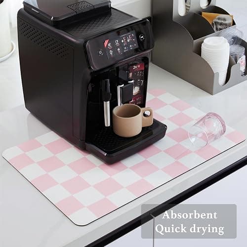 Ohocut Checkered Dish Drying Mat for Kitchen Counter, Coffee Bar Station Accessories, Retro Cute Aesthetic Girly Women Modern Absorbent Drainer Mat Kitchen Drying Mat Easy Clean, Pink 12" x 19" thumbnail 4