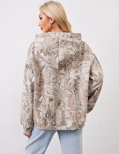 Anoumcy Camo Hoodie Womens Maple Leaf Fleece Hooded Sweatshirt Oversized Camouflage Hoodies For Women Trendy thumbnail 3