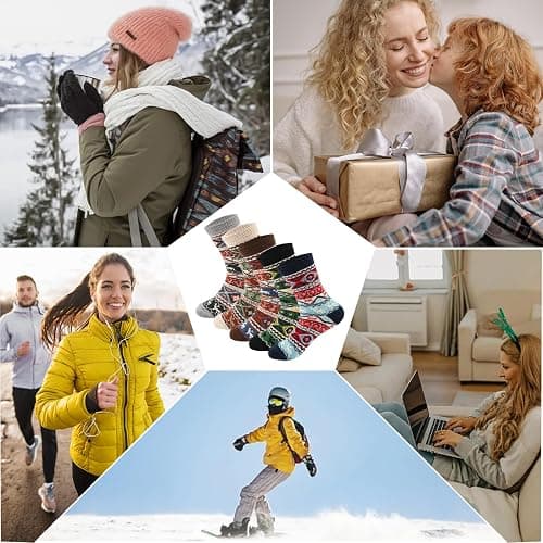 LKV 5 Pairs Wool Socks for Women - Cute Fuzzy Warm Colorful Crew Socks for Women Winter Christmas Stocking Stuffers Gifts thumbnail 8