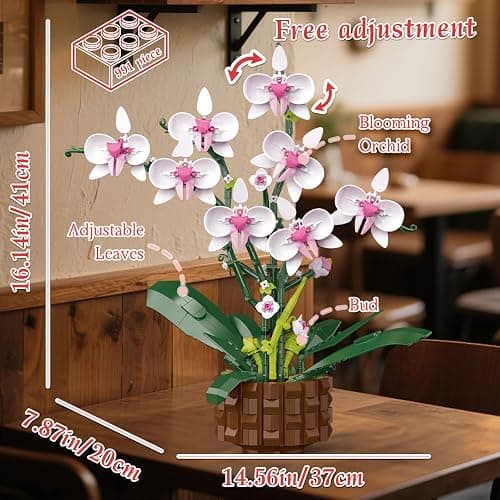 Orchid Building Set, Compatible with Lego Flowers for Adults,Botanicals Orchid Building Blocks Sets with Fairy Lights, Artificial Plant Home Decor, Gifts for Birthday, Valentine's Day, Mother's Days thumbnail 8