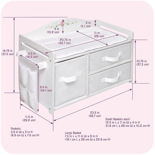 Badger Basket Doll Care Station with Storage Baskets - White | Fits 18–20" dolls; care station with 3 removable baskets, side pocket organizer & personalization kit. thumbnail 3