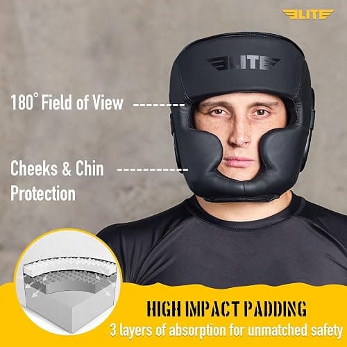 Elite Sports Boxing Headgear Men, Boxing Head Guard Sparring Gear, MMA Headgear Kickboxing Muay Thai Training Helmet, Protective Fighting Gear, Adjustable Face Protection thumbnail 3