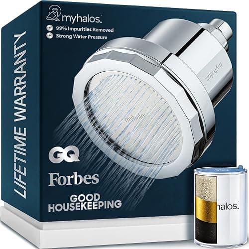 MyHalos® Filtered Shower Head for Hard Water Filter - High Pressure, Removes Chlorine - Shower Head Filter for Hard Water Softener Showerhead, Easy Install, For Hair & Skin, Filtering (Chrome) - Image 1