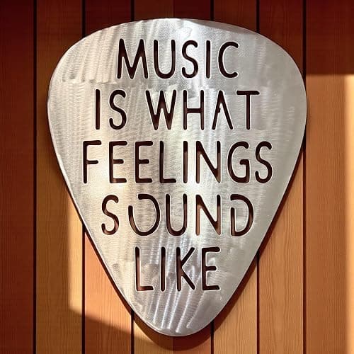 Top Brass Jumbo 16" Metal Guitar Pick Wall Art – “Music Is What Feelings Sound Like” Quote – Steel Wall Décor – Music Room, Studio, or Man Cave Art (Brushed Silver) thumbnail 3
