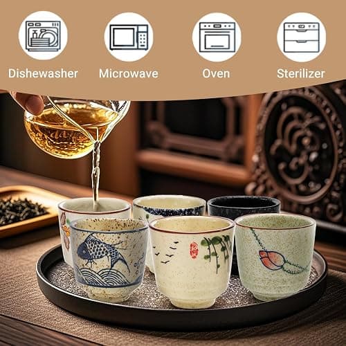 Nagpew 6 Pieces Japanese Tea Cups, 6 Oz Ceramic Coffee Cup | No Handle Teacup Matcha Mug with Good Heat Retention for Latte, Juice, Gift, Dishwasher Safe thumbnail 5