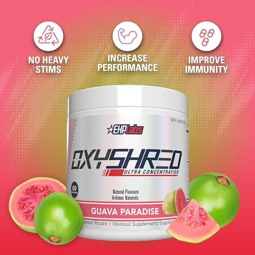 EHPlabs OxyShred Thermogenic Pre Workout Powder & Shredding Supplement - Preworkout for Men & Women, Sugar Free Energy Powder with 150mg of Caffeine - Guava Paradise, 60 Servings thumbnail 4