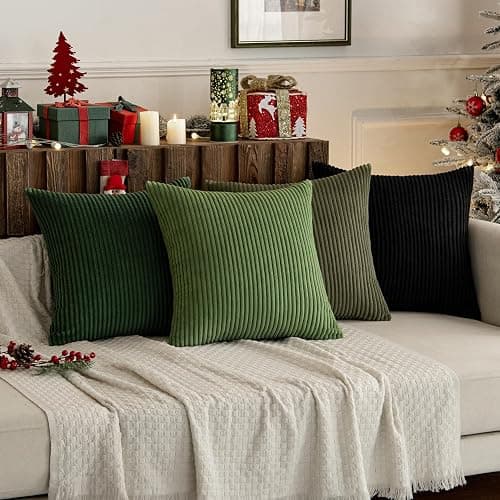 MIULEE Boho Farmhouse Throw Pillow Covers 18x18 Inch Set of 4 Mordern Neutral Green Cushion Covers Soft Corduroy Nordic Home Decor for Spring Couch Bed Sofa Living Room Green-Black thumbnail 9