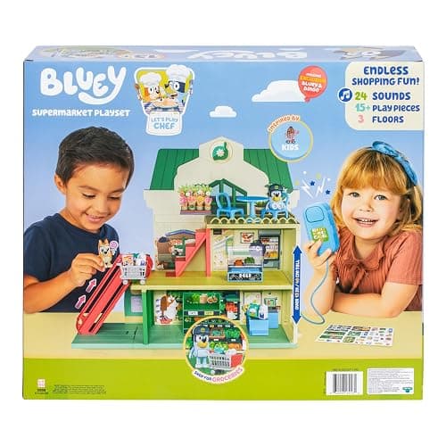 Bluey and Bingo Supermarket Playset with Escalator, Pretend Play Toys for Toddlers, Sounds and 15 Pieces, Grocery Store Playset thumbnail 5