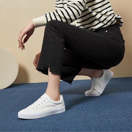 Witwatia White Canvas Sneakers for Women Lace-up Tennis Shoes Non-Slip Cozy Low Top Walking Shoes for Women thumbnail 5