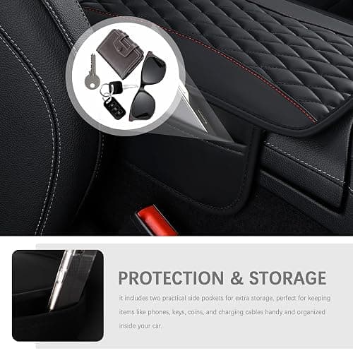 IHOTDER Patchwork Leather Center Console Covers for Cars,Upgraded Arm Rest Cover for Car with Side Storage Pocket for Car Seat Organizer,Middle Console Cover Stylish Car Decoration (Red) thumbnail 5