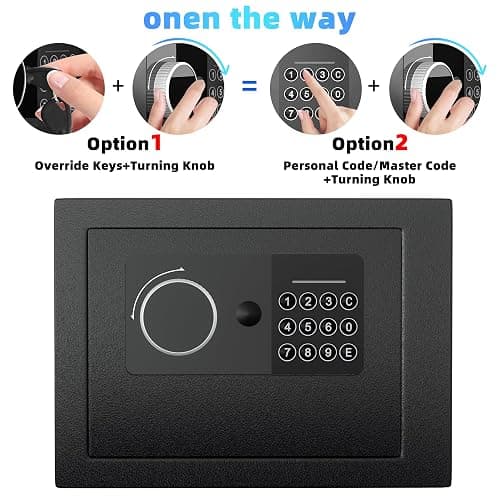 Digital Electronic Money Safe, Steel Security Lock Box with Keypad, Office Hotel Business Jewelry Gun Cash Safe, 0.23 Cubic Feet, 9.06" W x 6.69" D x 6.69" H（black） thumbnail 5