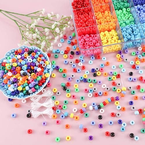 MAKERSLAND 2600+pcs Pony Beads Kit 18 Color Rainbow Plastic Multicolor Pony Bead Bulk with Elastic String Hair Beads DIY Crafts Jewelry Making Kit for Bracelets Necklaces Key Chain thumbnail 4