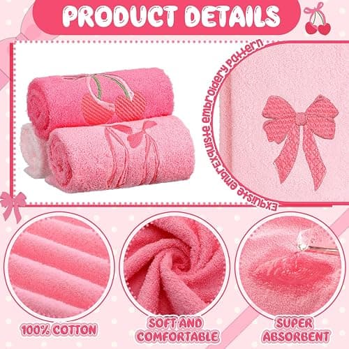 FuWeave 3 Pcs Pink Hand Towels for Bathroom Coquette Bow Embroidered Decorative Towel 100% Cotton Soft Absorbent Kitchen Facecloth Preppy Bathroom Decor Bridal Shower Wedding Gift 13.7 x 29.5'' thumbnail 4