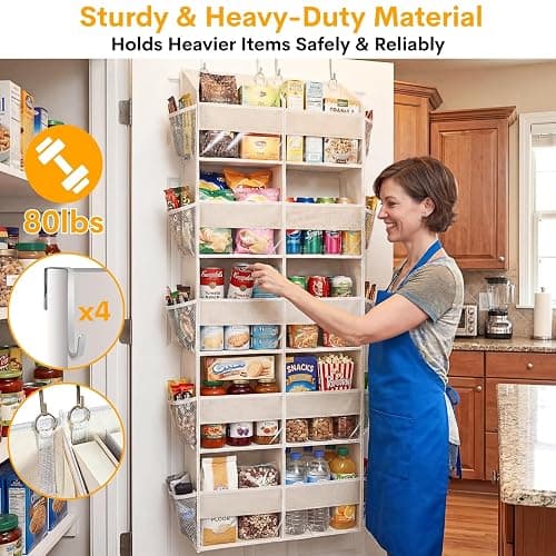Ofiray-home Over the Door Organizer 5 Tiers,Extra Large Behind Door Storage of 10 Compartments,80 lbs Weight Capacity Over the Door Storage, Door Hanging Organizer for Closet, Diaper Organizer, Beige thumbnail 5