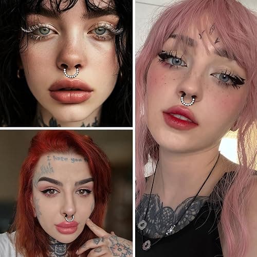 BodyBonita G23 Titanium 0G 2G 4G 6G 8G 10G 12G 14G CZ Septum Rings PA Nose Hoops Clicker Ear Weights for Stretched Ear Piercing Jewelry 10mm 12mm Silver/Gold/Black thumbnail 4
