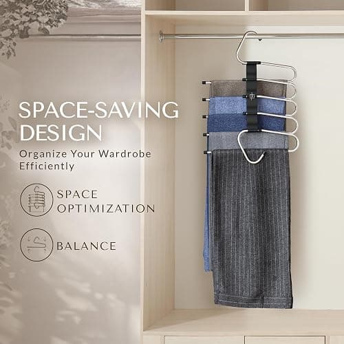 MORALVE Pants Hangers Space Saving - 2 Pack - Non-Slip Multi-Layer Space Saving Hangers - Multifunctional Clothing Rack for Closet Storage - Ideal for Jeans, Trousers, Skirts, Scarves & Slacks (Black) thumbnail 3