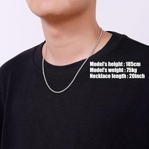 Fiusem Wheat Chains for Men and Women, 2/2.5/3/4/5mm Silver Tone Necklace Chain, Stainless Steel Mens Necklace 16-28 Inch - 20 Inches - Silver 2.5MM thumbnail 3