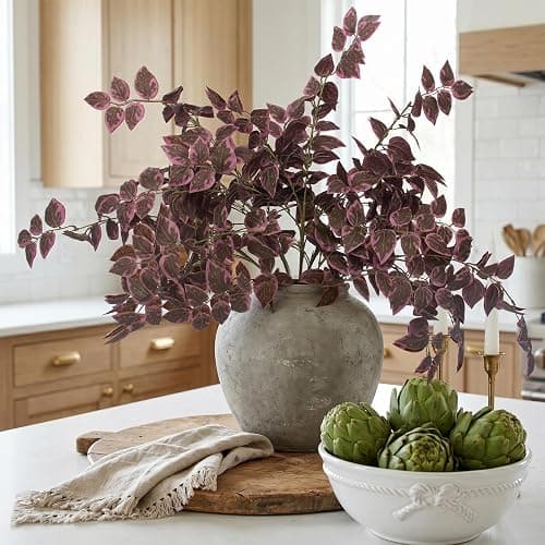 Daynight 35″ Fall Artificial Eucalyptus Stems, 12Pcs Silk Faux Eucalyptus Leaves Branches, Autumn Harvest Greenery Stems for Thanksgiving Halloween Farmhouse Table Centerpiece DIY Decor (12, Burgundy) thumbnail 3