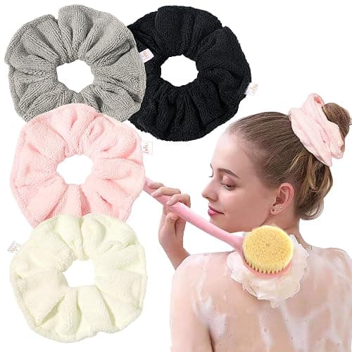 Ivyu Microfiber Hair Drying Scrunchies Towel Fiber Large Big Scrunchie for Curl Hair for Shower Wet Anti Frizz Hair Products Absorbent Fast Terry Cloth Sleep Scrunchy - Image 1