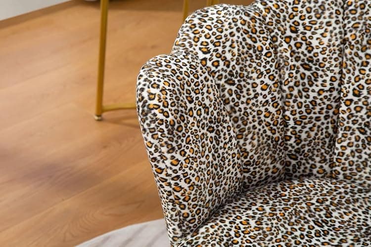 ZOBIDO Comfy Home Office Task Chair with Wheels, Cute Modern Upholstered PU Seashell Back Adjustable Swivel Vanity Desk Chair, for Women,for Girls, Living Room, Bedroom（Leopard thumbnail 6