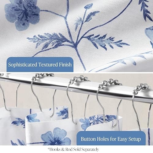 Martha Stewart Martha's Garden Shower Curtain Botanical Floral Print Cotton Shower Curtain for Bathroom, Spa Quality Modern Shower Curtains Standard Size, 72x72 Blue thumbnail 6