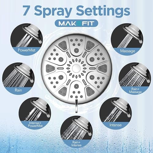 MakeFit Filtered Shower Head - High Pressure Shower Head with Filter for Hard Water Softener - 7 Settings Bathroom Rain Showerhead to Remove Chlorine and Heavy Metals (Chrome) - Premium Filter - Chrome thumbnail 5