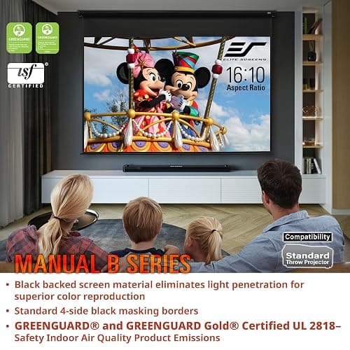 Elite Screens Manual B, 100-INCH Manual Pull Down Projector Screen Diagonal 16:9 Diag 4K 8K 3D Ultra HDR HD Ready Home Theater Movie Office Presentation, M100H - 100 INCH thumbnail 7