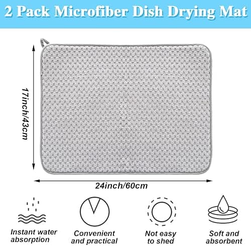 2 Pack Microfiber Dish Drying Mat,24*17 inch Absorbent Dish Drainer Kitchen Counter,Large Size Dish Drying Pad for Countertops,Sinks,Draining Racks(Gray) thumbnail 3