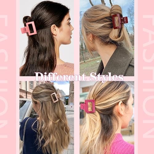 Auseibeely 6 Pack Pink Small Claw Clips for Women & Girls, 2 Inch Rectangle Medium Hair Clips, Small Square Claw Clip for Half up Half Down, Hair Accessories for Thin/Medium Short Hair, Hot Pink thumbnail 5