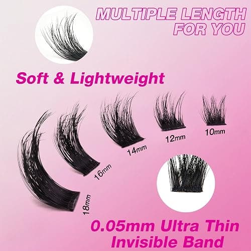 VEYESBEAUTY Lash Clusters Fluffy Individual Lash Extensions Xtreme 3D Layered Volume Eyelashes Thin & Invisible Band Wispy Faux Mink Lash Newbie's Five-Second Length 12mm thumbnail 4