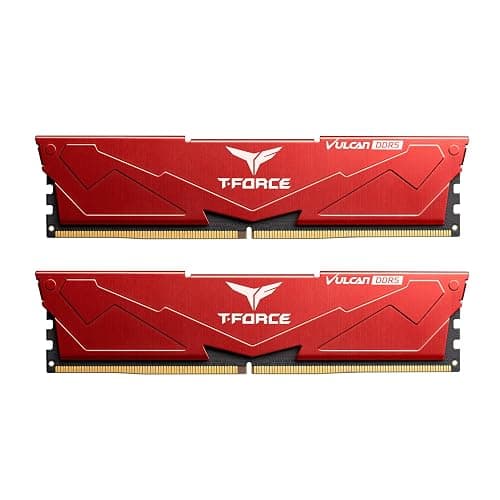 TEAMGROUP T-Force Vulcan DDR5 32GB (2x16GB) 6000MHz (PC5-48000) CL38 Intel XMP 3.0 & AMD Expo Compatible Desktop Memory Module Ram Red FLRD532G6000HC38JDC01 - Image 1
