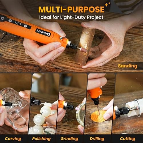HARDELL Mini Cordless Rotary Tool, 5-Speed and USB Charging Rotary Tool Kit with 69 Accessories, Multi-Purpose 3.7V Power Rotary Tool for Sanding, Polishing, Drilling, Etching, Engraving, DIY Crafts thumbnail 7