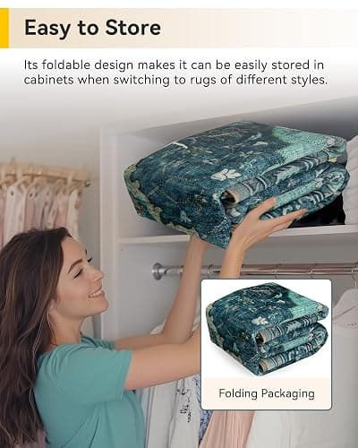 RELEANY Area Rugs 8'x10' Washable Non-Slip, Floral Vintage Distress Print Pattern Medallion Carpet for Living Room Bedroom Dining Room, Teal Green Lake Blue Turquoise thumbnail 7