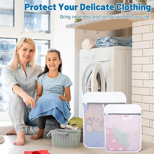 Dntorx 4 PCS Durable Honeycomb Mesh Laundry Bags for Delicates with Zipper, 12" x 16"+16" x 20" Reusable Laundry Bag Mesh Wash Bags for Washing Machine for Clothes, Shoes, Socks, Bra (2M + 2L, White) thumbnail 9