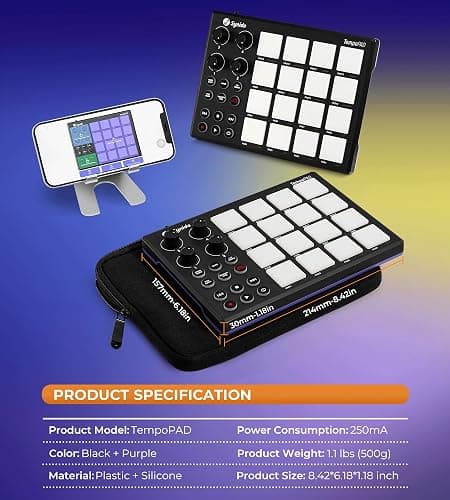 Synido TempoPAD Midi Controller Beat Maker Machine for Music Production, Portable USB MIDI Beat Pad Controller for Beginners with Durable Carrying Bag, 16 Backlit Beat Pad, 4 Assignable Knob thumbnail 8