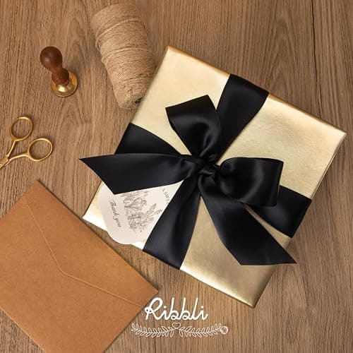 Ribbli Black Double Faced Satin Ribbon,1-1/2” x Continuous 25 Yards,Use for Bows Bouquet,Gift Wrapping,Wedding,Floral Arrangement thumbnail 2