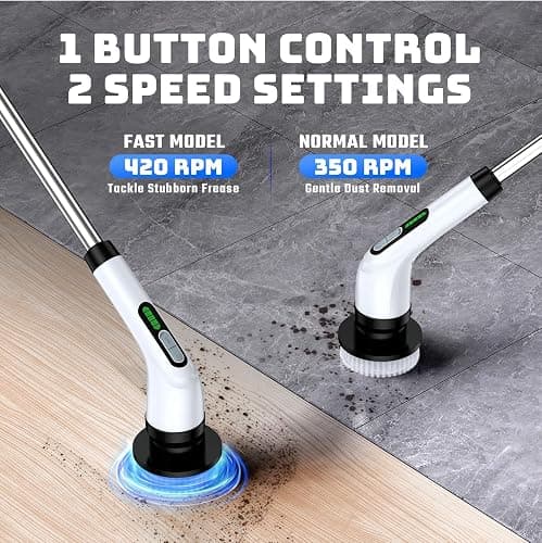 Electric Spin Scrubber for Bathroom: Shower Scrubber with Long Handle, Dual Speed Cordless Power Cleaning Scrub, 7 Brush Heads, IPX7 Waterproof Heavy Duty Cleaner Tools for Tub Tile Grout Wall thumbnail 3