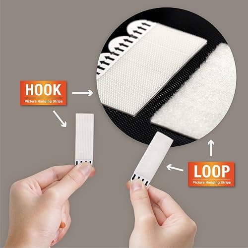MOVELYST 60-Pairs(120 Strips) Large Picture Hanging Strips Heavy Duty, Removable Hook and Loop Tape, Picture Hanger Damage Free, Waterproof Adhesive Strips for Frame Hanging thumbnail 4