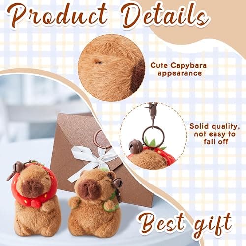 Simgoing 2 Pcs Capybara Plush Keychain Capybara Stuffed Animals Plush Pendant for Graduation Exchange Birthday Party(Turtle Bag, Strawberry Hood) thumbnail 6