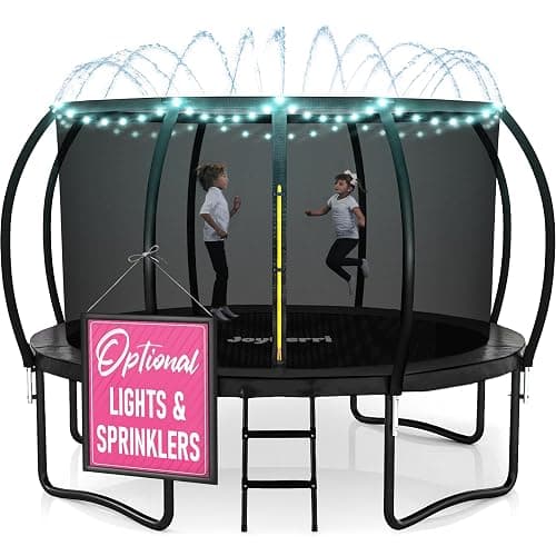 JoyBerri Trampoline Outdoor - ASTM Certified Safe, 8Ft, 10Ft, 12Ft, 14Ft, 15Ft, 16Ft Recreational Trampoline for Kids and Adults. Anti-Rust Coating with Enclosure Net, Ladder, Sprinkler & LED Lights - Image 1