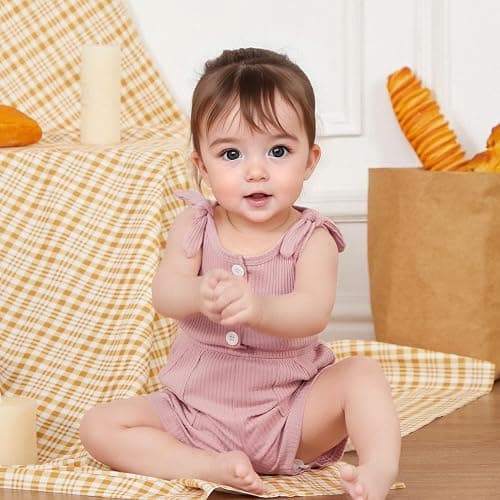 Fernvia Toddler Baby Girl Summer Clothes Sleeveless Ribbed Knitted Jumpsuit Shorts Overalls Baby One Piece Outfit thumbnail 3