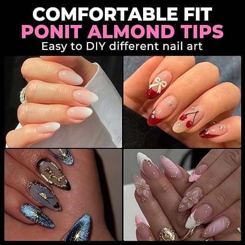 UNA GELLA Almond Nail Tips, 216pcs Pointed Almond Gel Nail Tips Pre-shape Half Matte Full Cover Clear Acrylic Soft Gel Fake Nails for Nail Extension Nail Art 12 Sizes thumbnail 2