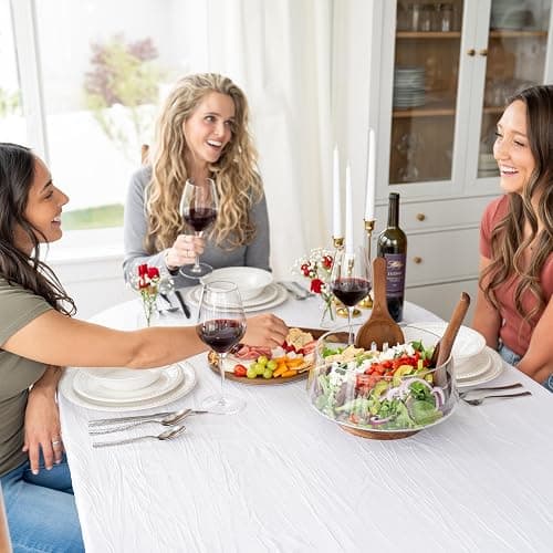Oria Cook Large Glass Salad Bowl with Lid Set, 5.7 L Decorative Glass Mixing Bowl, Trifle and Serving Bowls with Lids as Cheese Charcuterie Board and Plate, Comes with Wood Serving Utensils thumbnail 8