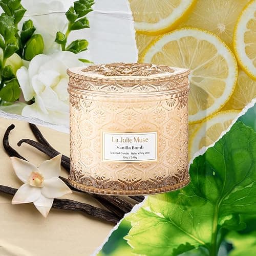 LA JOLIE MUSE Vanilla Bomb Candle | Lemon Zest, Fressia & Patchouli | 12 oz Large 2-Wick Soy Wax Candle | 60 Hours Clean Burn | Gift-Ready for Hosts | Elegant Home Décor thumbnail 2