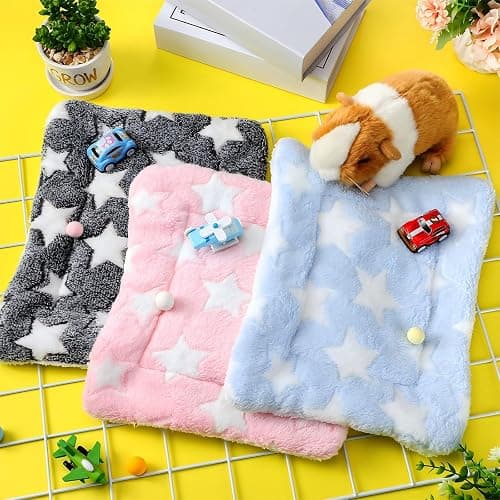 Jetec 3 Pcs Bunny Guinea Pig Beds Soft Bunny Mats Warm Guinea Pig Mat Small Animal Bed Pads Fleece Sleeping Pads for Indoor Rabbit Hamster Squirrel Hedgehog Chinchilla(Fleece,Star,Blue) thumbnail 5