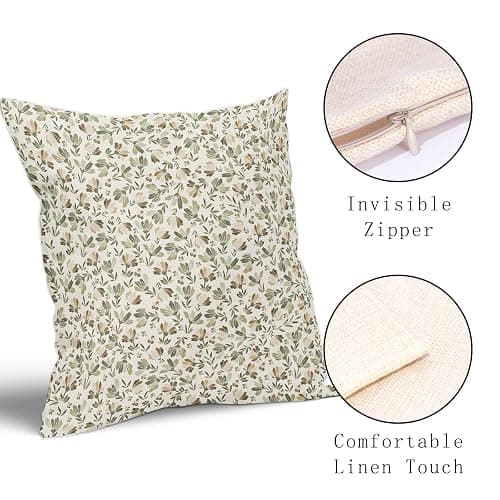 Kawani Spring Daisy Floral Pillow Covers 18X18 Inch Sage Green Brown Beige Vintage Flowers Decorative Pillow Cases Set of 2 Block Print Throw Pillows Farmhouse Decor for Sofa Couch Cushion Outdoor thumbnail 5