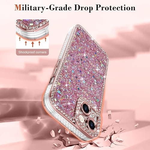 Lafunda for iPhone 13 Case Glitter, Luxury Shiny Bling Sparkly Phone Cover with Crystal Diamonds Rhinestone for Women Girls Soft TPU Slim Shockproof Protective Phone Case for iPhone 13 6.1", Pink thumbnail 3