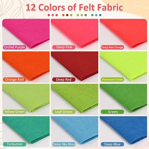 XSEINO 12 Rolls 8"x35"(20.5x90cm) 1.4mm Thick Soft Felt Fabric Sheet 12 Assorted Neon Series Colors Felt Pack for DIY Craft Sewing Squares Nonwoven Patchwork thumbnail 2