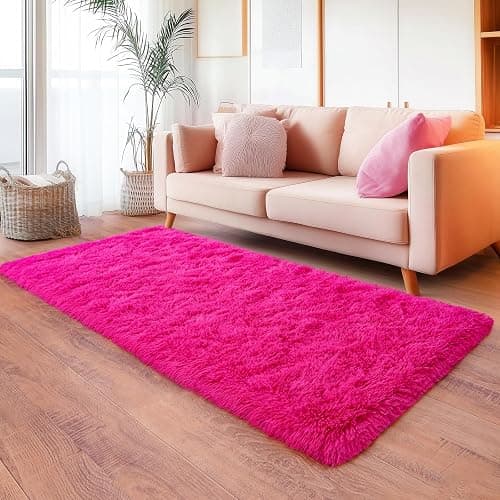 Hot Pink Runner Rug for Hallway, Bedroom Bedside Non-Slip Throw Rugs 2x6 | Anti-Skid Throw Runner Rugs Non-Shedding Rugs Indoor Carpet for Bedroom, Entryway Hallway Home Decor thumbnail 2